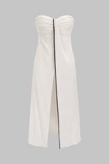 Contrast Binding Ruched Asymmetrical Tube Top