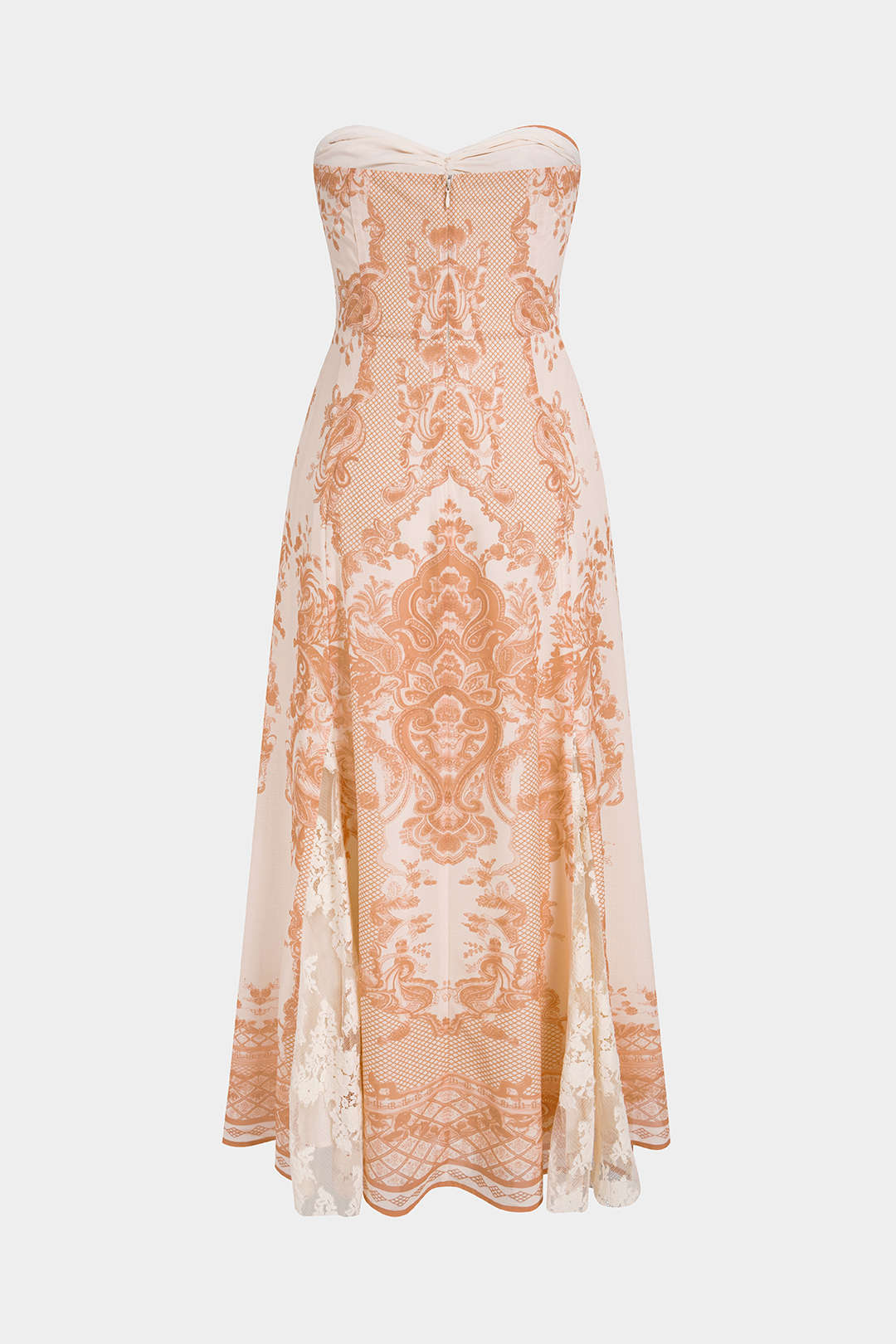 Bohemian Print Lace Patchwork Knotted Cut Out Strapless Midi Dress