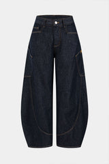 Denim Washed Wide Leg Barrel Jeans