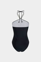 Contrast Beaded Halter Neck Swimsuit