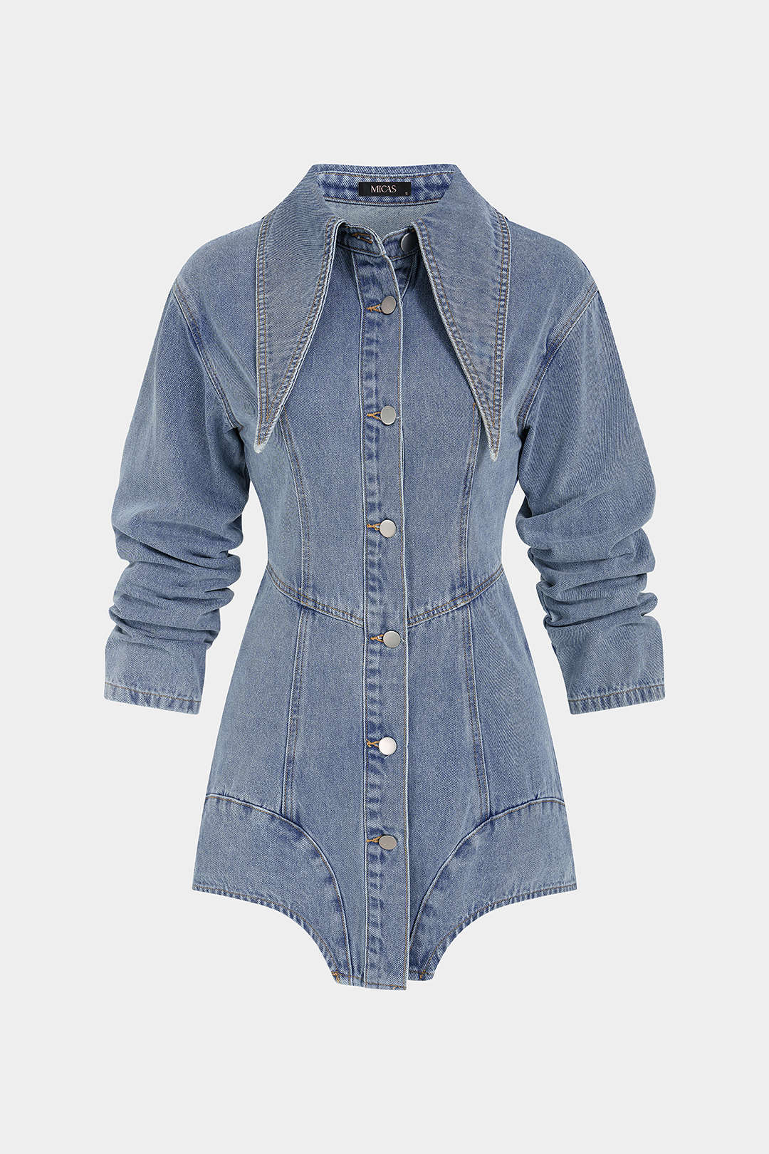 Denim Lapel Long Sleeve Mini Dress