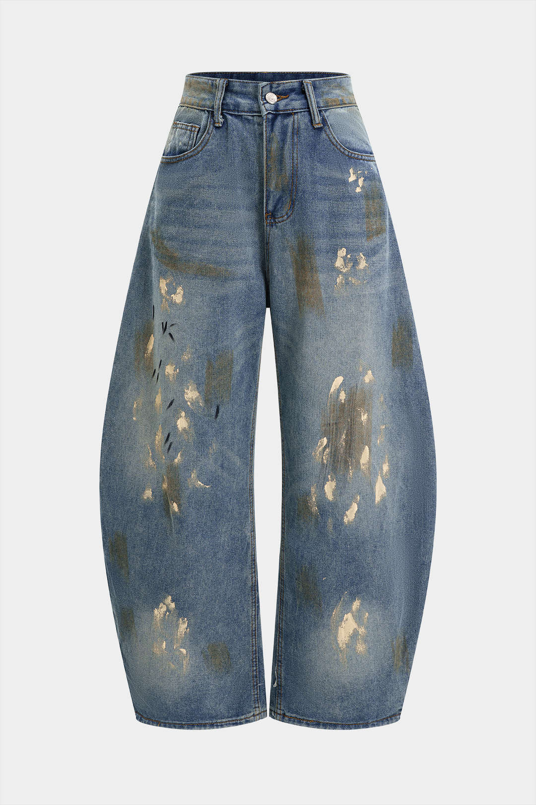 Denim Washed Dirty Wide Leg Barrel Jeans