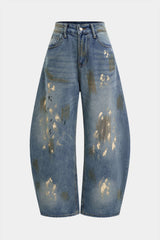 Denim Washed Dirty Wide Leg Barrel Jeans