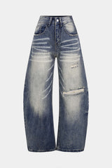 Denim Asymmetrical Ripped High Waist Wide Leg Jeans
