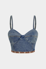 Denim Patchwork Backless Cami Top