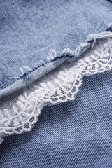 Denim Patchwork Lace Trim High Waist Wide Leg Shorts
