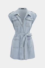 Denim Lapel Belted MIni Dress