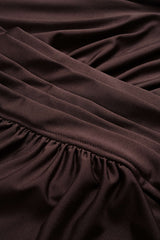 Asymmetrical Neck Ruched Long-Sleeve Maxi Dress