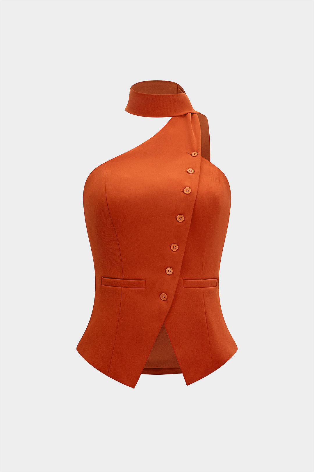 Button Halter Neck Backless Tank Top