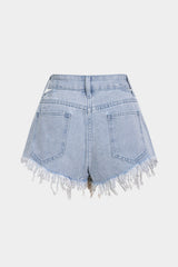 Denim Cut Out Ripped Cut Out Pocket Shorts