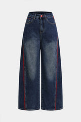 Denim Contrast Trim High Waist Jeans