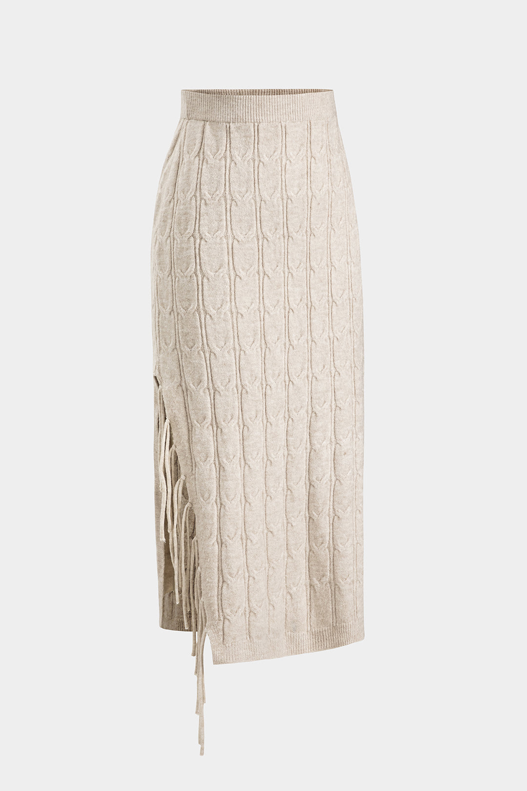 Cable Knit Fringe Long-Sleeve Top And Skirt Set
