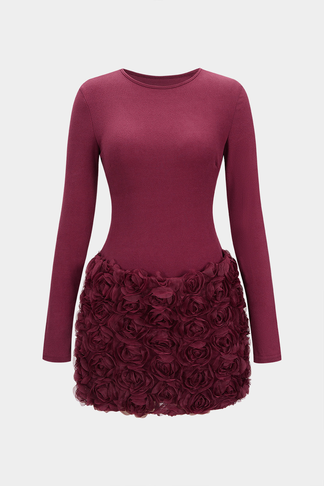 3D Flower Patchwork Long Sleeve Mini Dress
