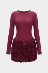 3D Flower Patchwork Long Sleeve Mini Dress