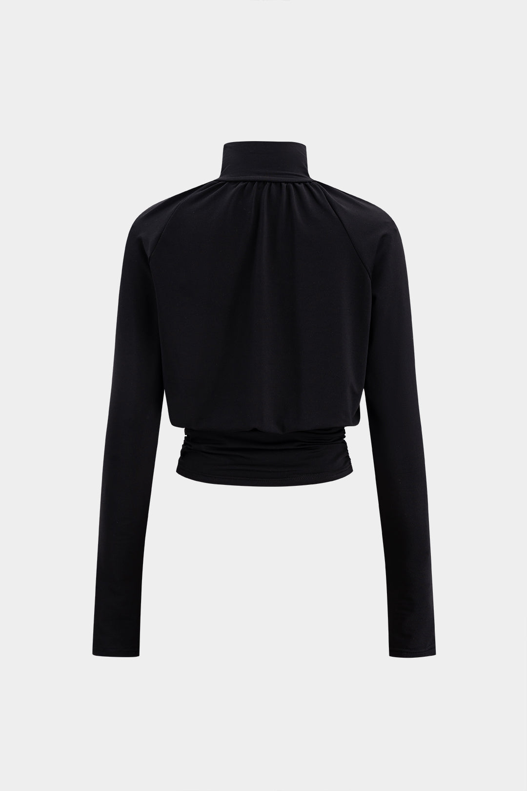 Basic Faux Leather High Collar Wrinkled Long Sleeve T-Shirt