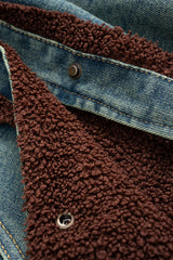 Denim Patchwork Button Fake Pockets Outerwear