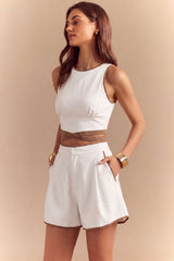 Contrast Binding Round Neck Tie-Up Tank Top