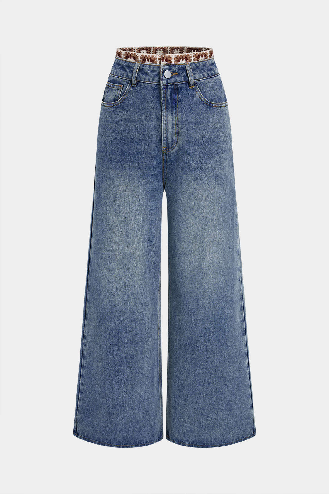 Denim Patchwork Straight Leg Jeans