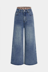 Denim Patchwork Straight Leg Jeans
