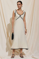 Contrast Binding Tie-Up Backless Sleeveless Midi Dress