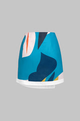 Color Block Print Linen Metallic Asymmetrical Skirt