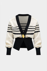 Contrast Knit Metallic Button Cardigan