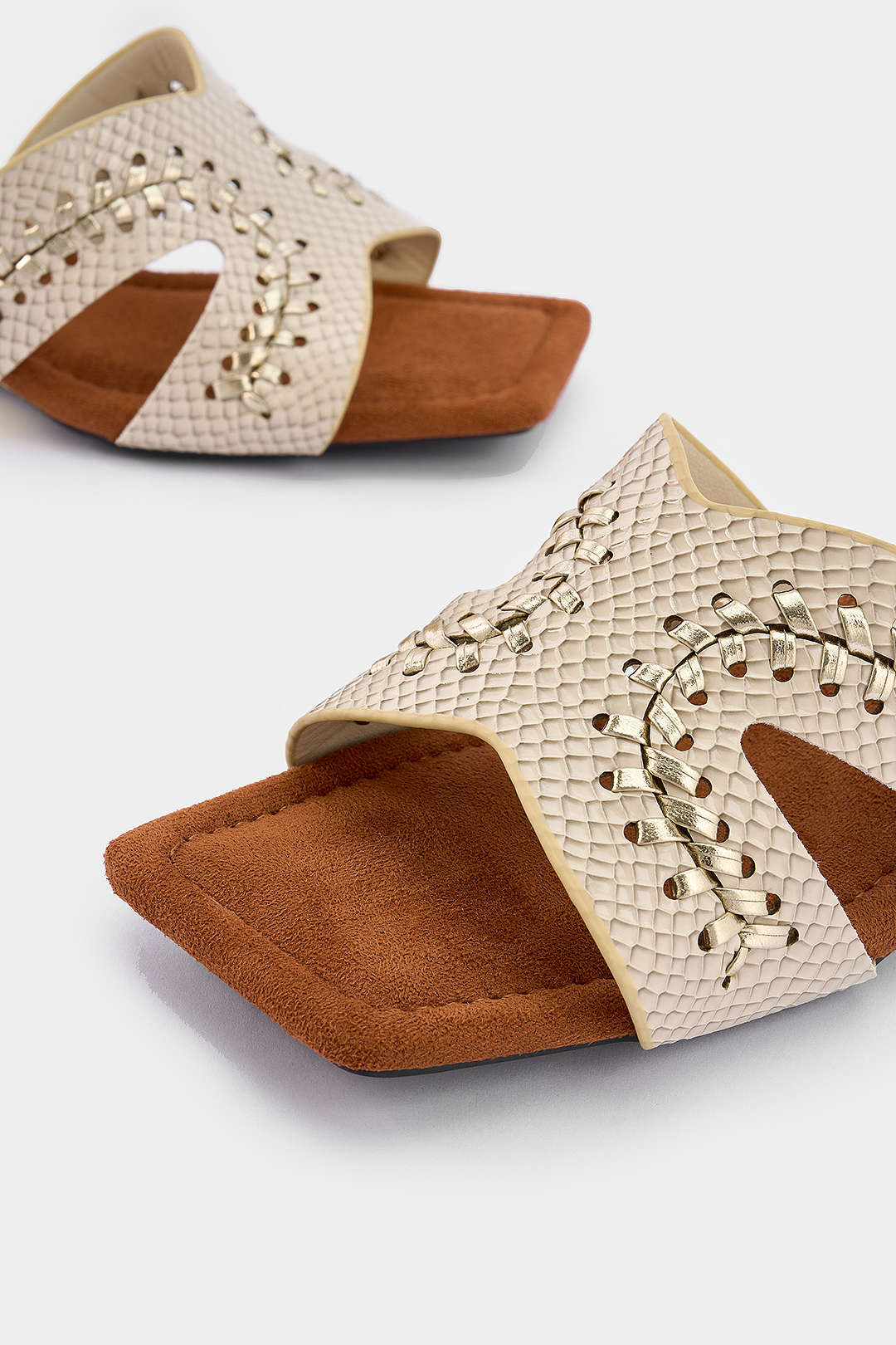 Crocodile Print Leather Square Sandals