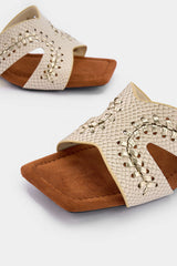 Crocodile Print Leather Square Sandals
