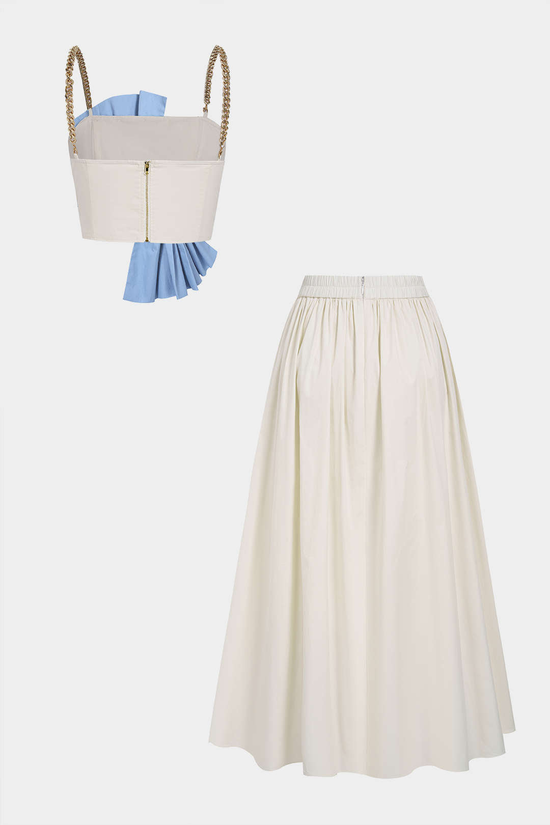 Contrast Knotted Metallic Chain Cami Top And Ruched Skirt Set