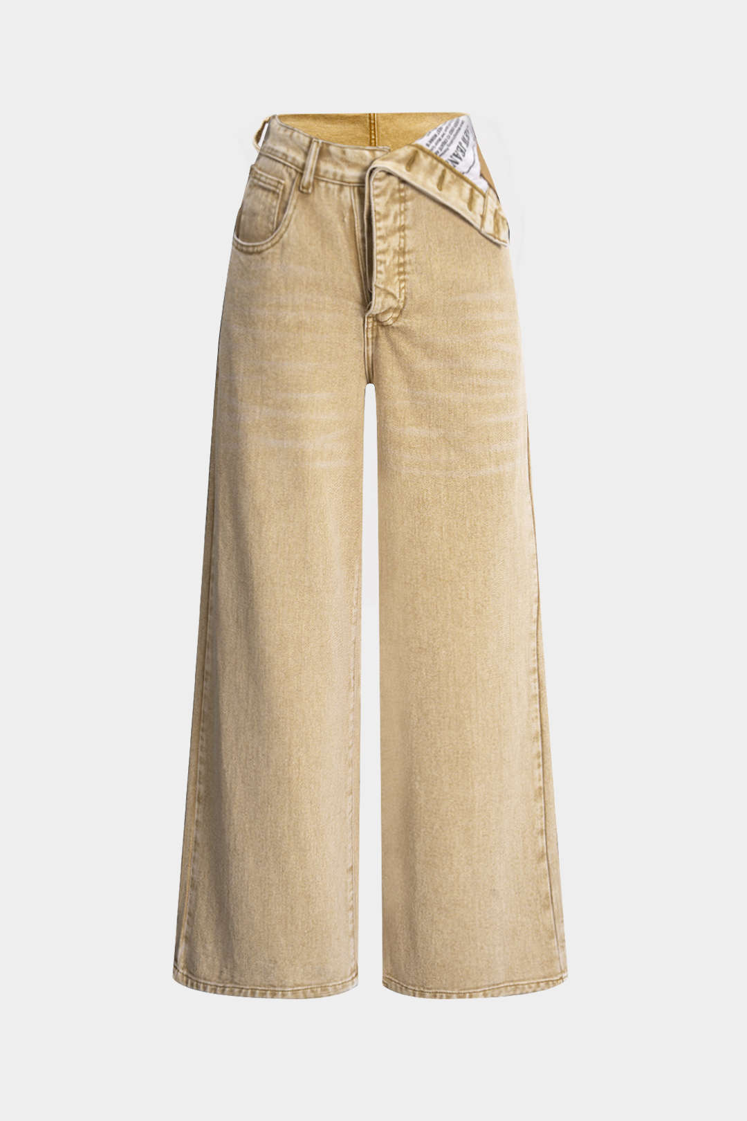 Denim Asymmetrical High Waist Straight Leg Jeans