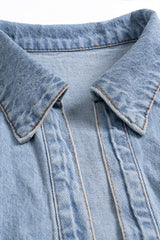 Denim V-Neck Zipper Tank Top And Jeans Set