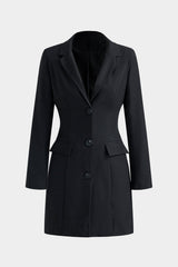 Button V-Neck Pocket Long Sleeve Mini Dress