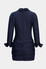 Denim Ruched Asymmetrical Long Sleeve Mini Dress