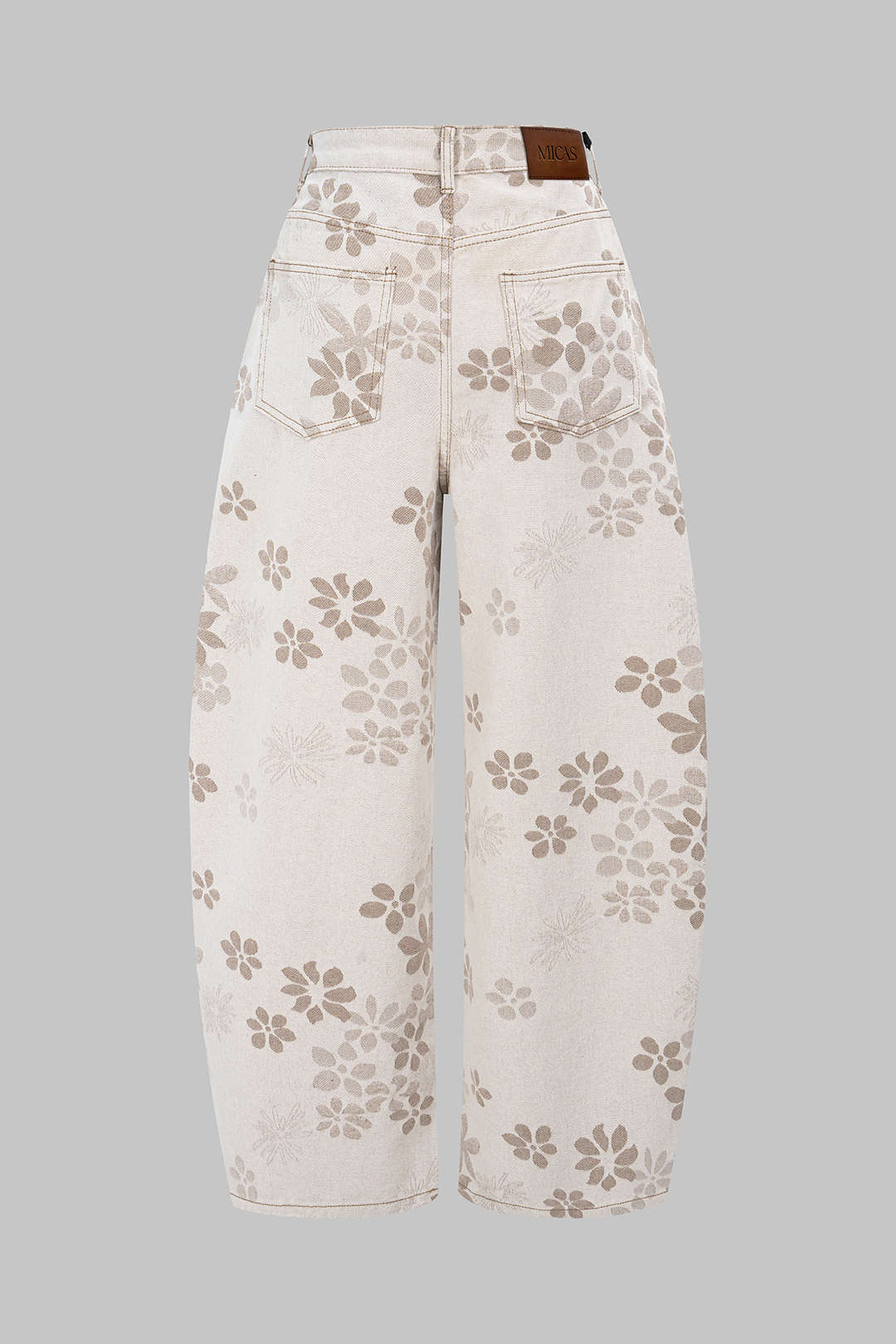 Denim Floral Print High-Waist Pocket Jeans