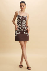 Contrast Braided Backless Slip Sleeveless Mini Dress