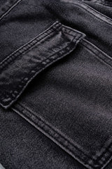 Denim Asymmetrical Pocket Wide Leg Jeans