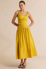 Asymmetrical Ruched Twist Knot Cami Top And Ruched Skirt Set
