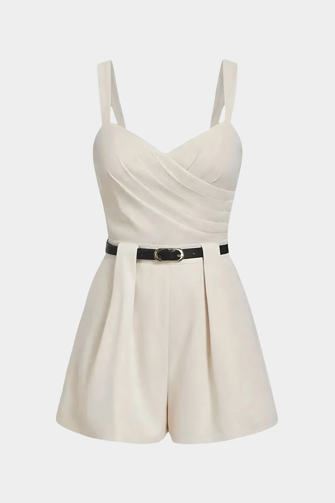 Crossed Ruched Belted Sleeveless Romper