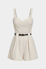 Crossed Ruched Belted Sleeveless Romper