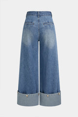 Denim Button Straight Leg Jeans