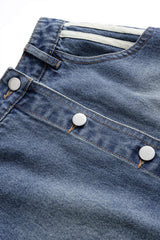 Denim Asymmetrical Seamdetail Button Skirt