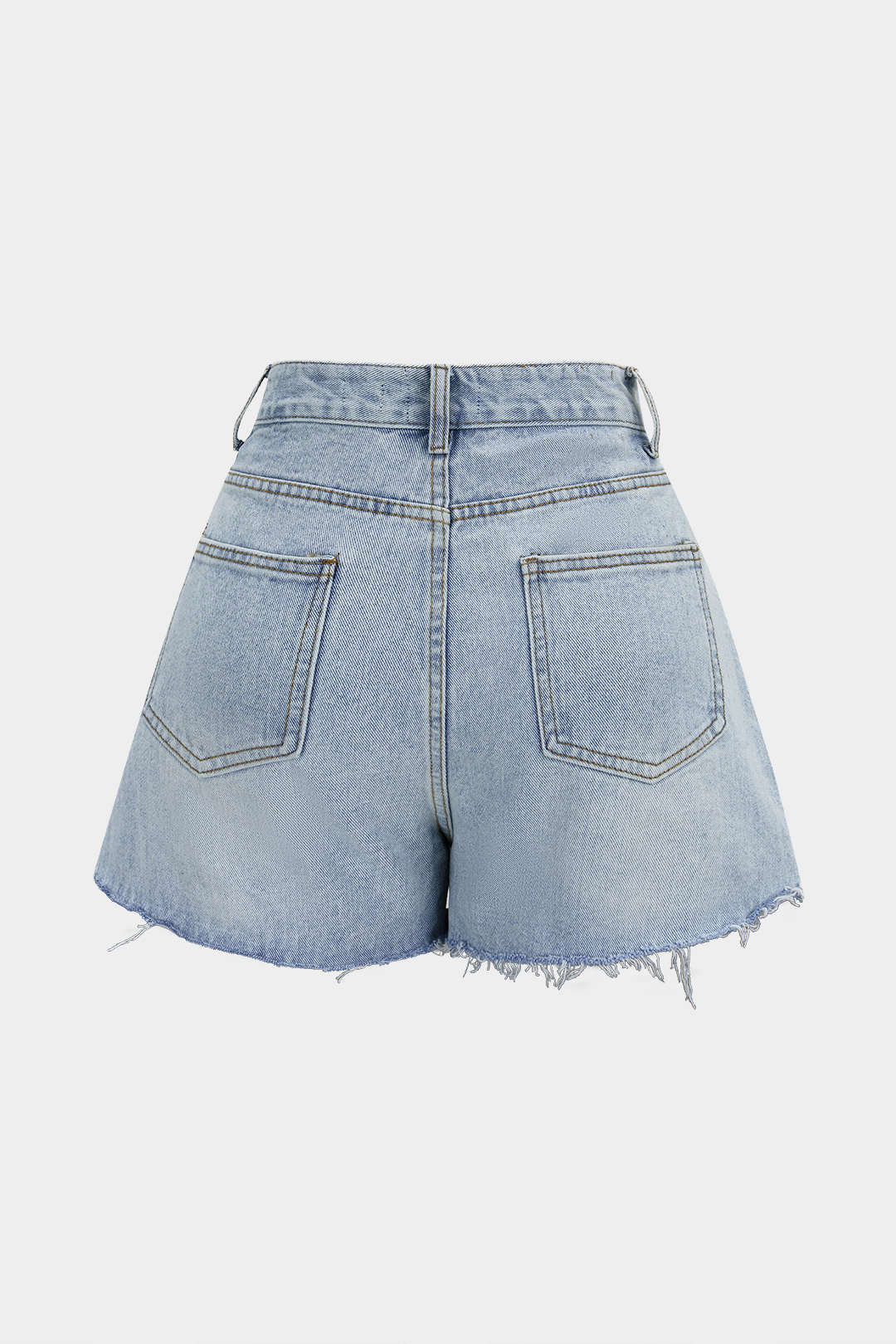 Denim Patchwork Lace Asymmetrical Frayed Shorts
