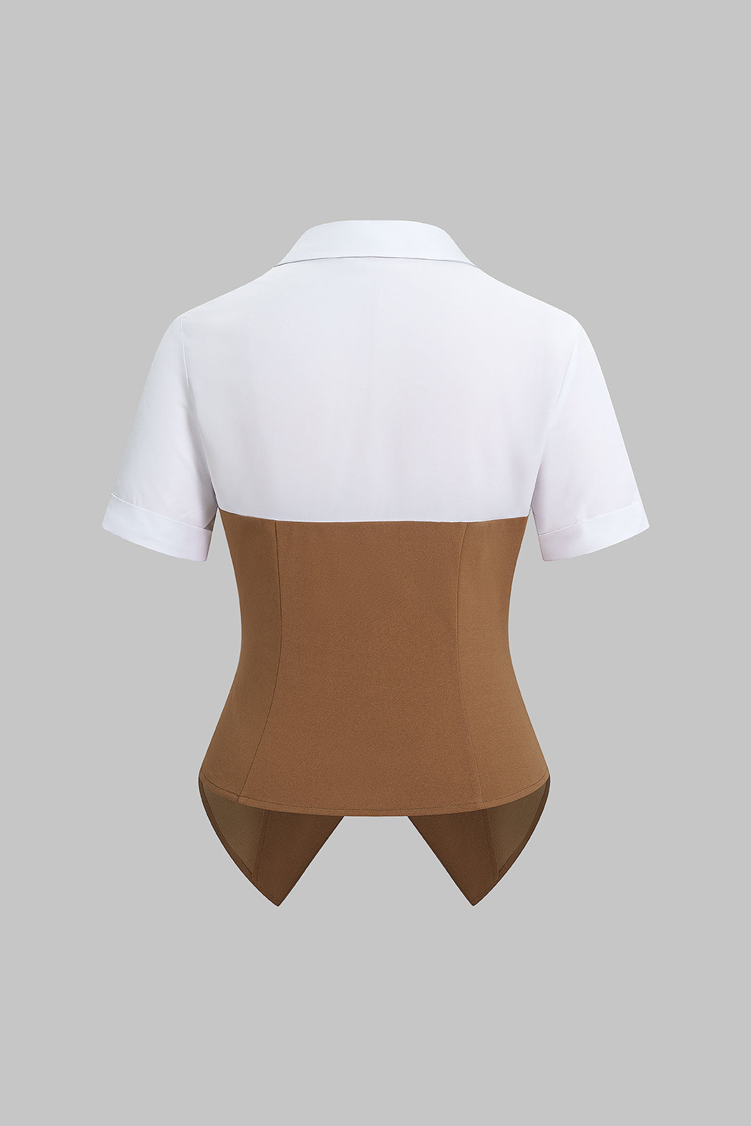 Contrast Lapel Short Sleeve Top