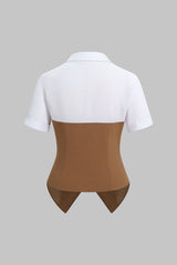 Contrast Lapel Short Sleeve Top