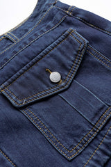 Denim Button Long-Sleeve Top And High Waist Asymmetrical Jeans Set