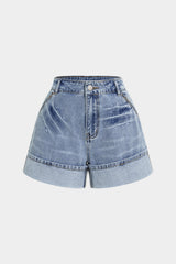 Denim Asymmetrical Pocket Shorts