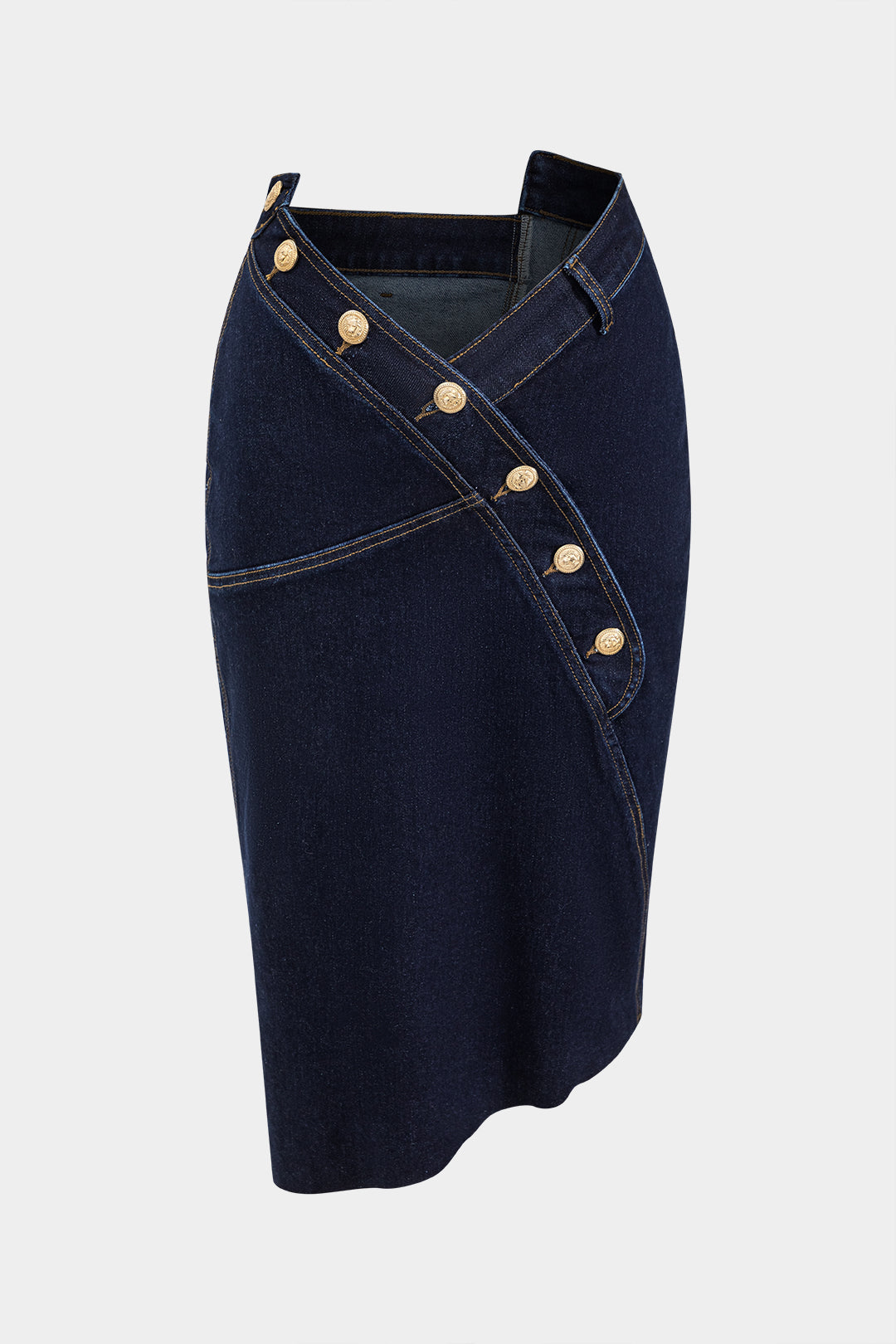 Denim Asymmetry Button Skirt