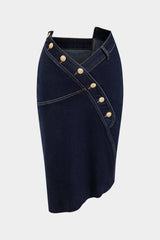 Denim Asymmetry Button Skirt