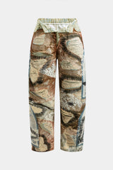 Abstract Print Button Pocket Trousers
