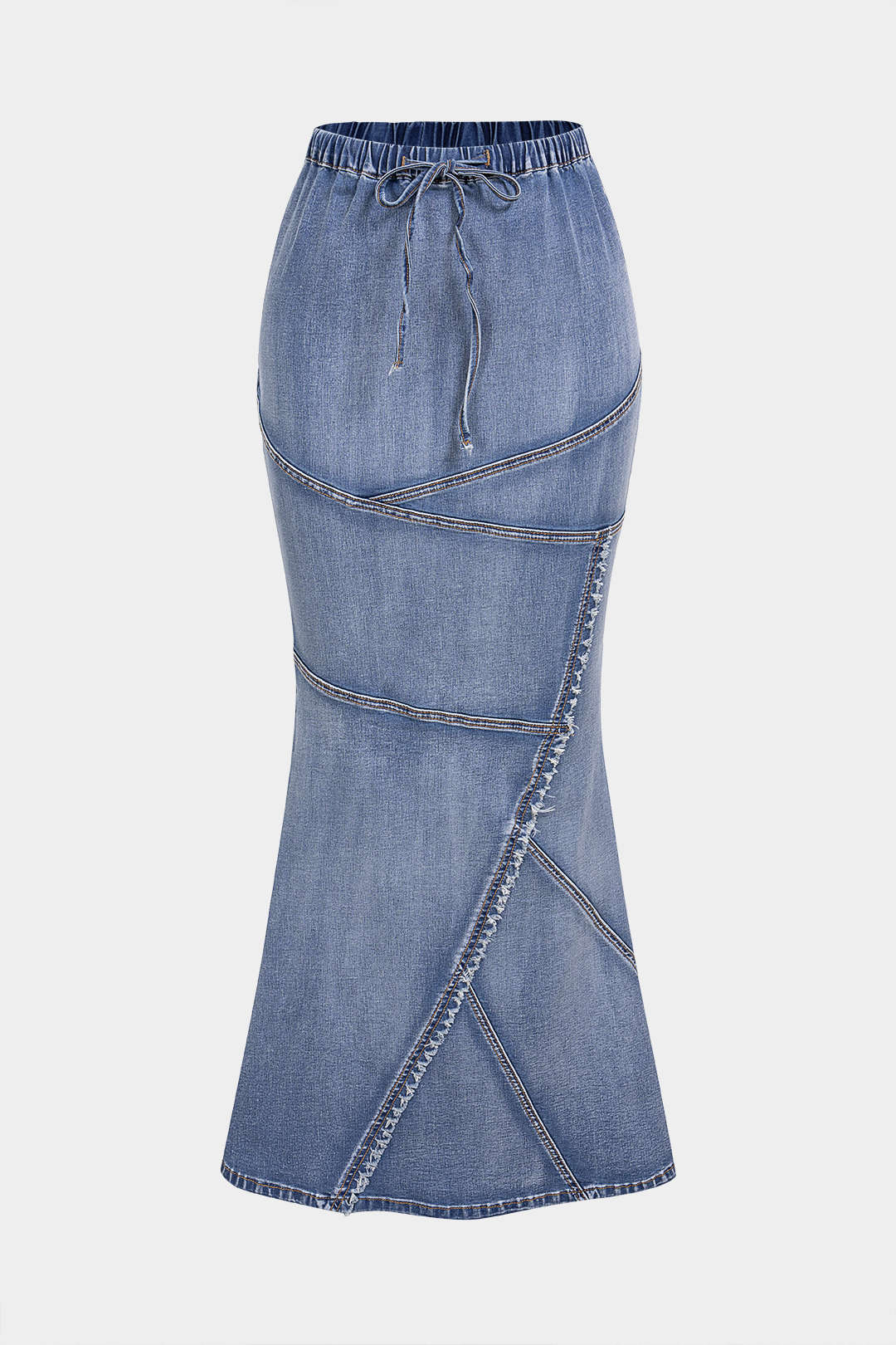 Denim Drawstring Asymmetrical Mermaid Skirt